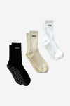 3 Pack OONA Grip Socks - White, Cream, Black