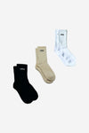 3 Pack OONA Crew Socks - White, Cream, Black